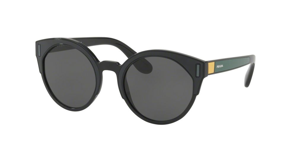 Prada PR03US Single Vision Prescription Sunglasses, 53mm, Black/grey/yellow, PR03US-07E5S0-53-SV