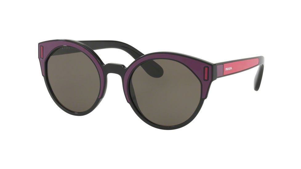 Prada PR03US Single Vision Prescription Sunglasses, 53mm, Black/bordeaux/fuxia, PR03US-SSA5S2-53-SV