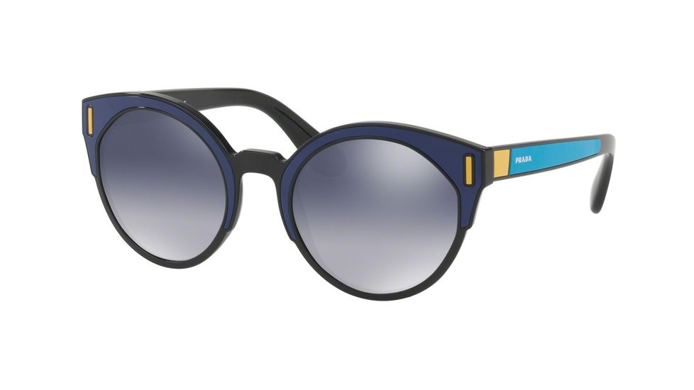 Prada PR03US Single Vision Prescription Sunglasses, 53mm, Black/blue/yellow, PR03US-SUI3A0-53-SV