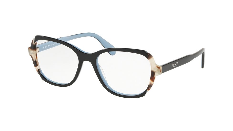 Prada PR03VV Eyeglass Frames KHR1O1-52 - Top Black/Azure/Spotted Brown Frame