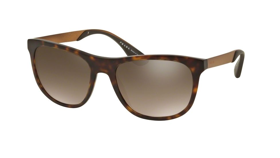 Prada PR04SSF Sunglasses HAQ4O2-57 - Matte Havana Frame, Lt Brown Grad Lt Grey Mir Gold Lenses