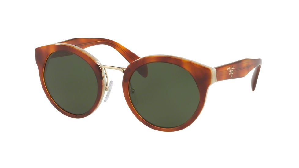 Prada PR05TS Single Vision Prescription Sunglasses PR05TS-TH71I0-53 - Lens Diameter 53 mm, Frame Color Light Havana/striped White