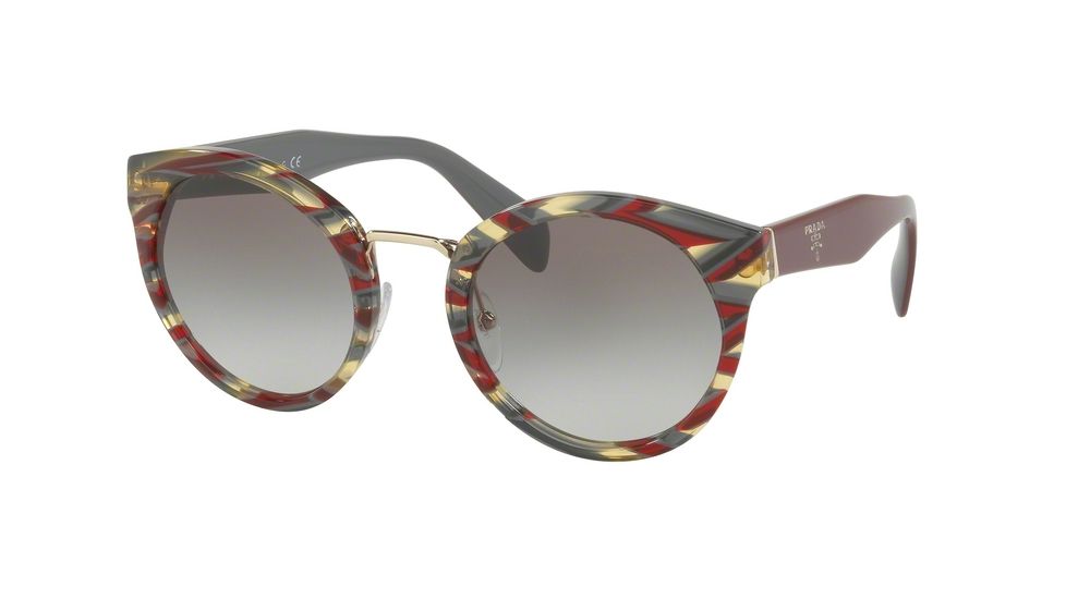 Prada PR05TS Single Vision Prescription Sunglasses, 53mm, Sheaves Bordeaux Green, PR05TS-VAP0A7-53-SV