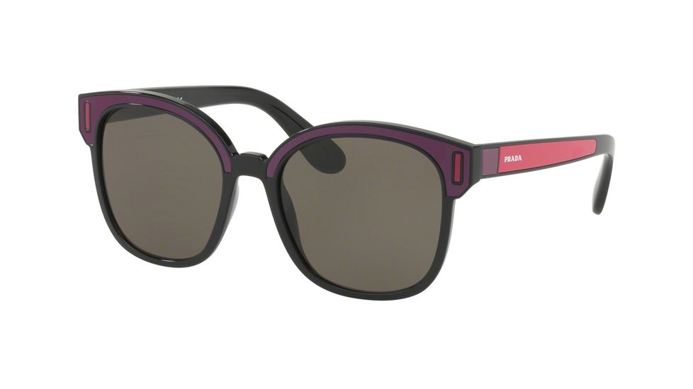 Prada PR05US Single Vision Prescription Sunglasses, 53mm, Black/bordeaux/fuxia, PR05US-SSA5S2-53-SV