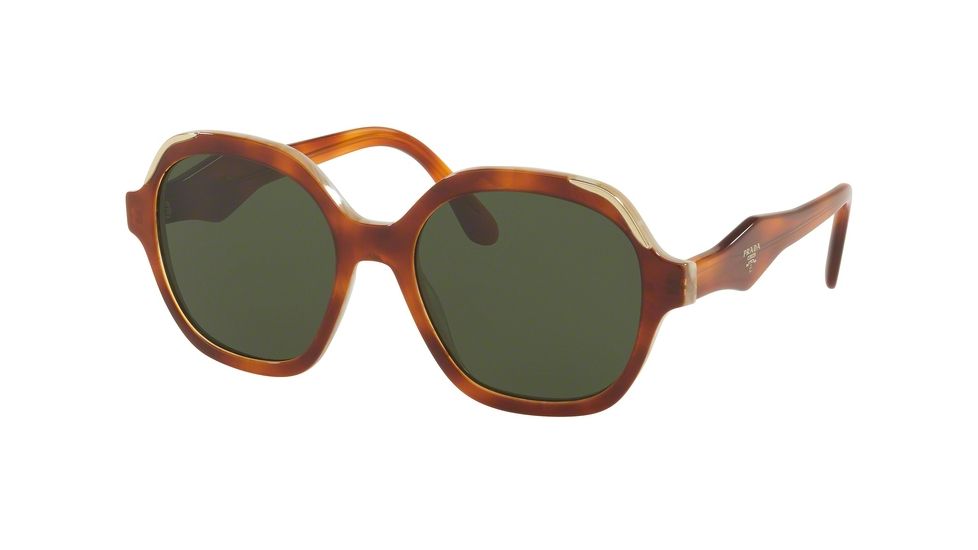 Prada PR06US Sunglasses TH71I0-52 - Light Havana/striped White Frame, Green Lenses