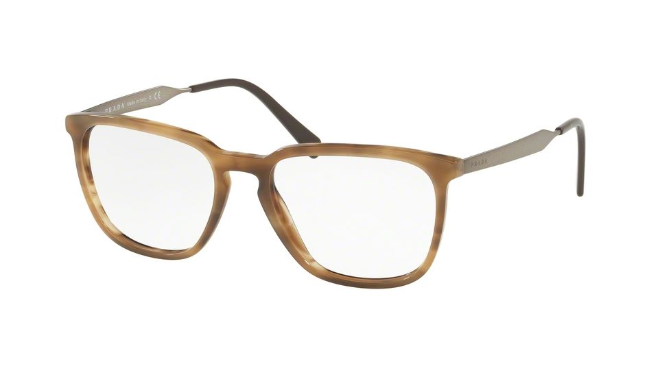 Prada PR07UV Progressive Prescription Eyeglasses VYQ1O1-53 - Striped Brown Frame