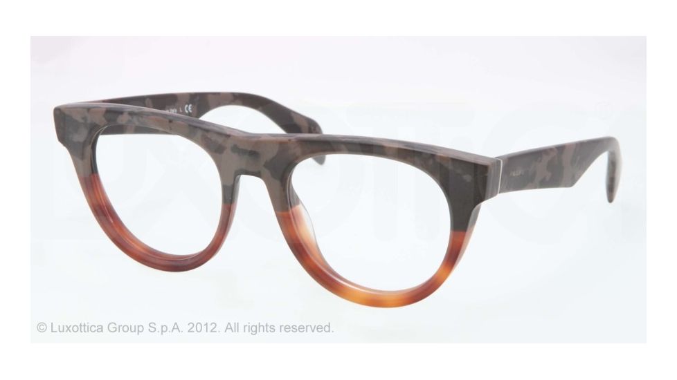 Prada PR08QV Progressive Prescription Eyeglasses QE11O1-50 - Mimetic Bronw/mt Brown Transp Frame