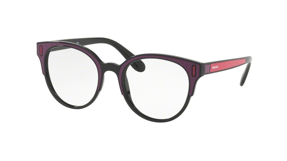 Prada PR08UVF Single Vision Prescription Eyeglasses SSA1O1-52 - Black/bordeaux/fuxia Frame