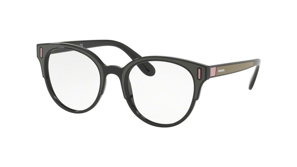 Prada PR08UVF Single Vision Prescription Eyeglasses, 52mm, Black-Brown-Pink, PR08UVF-SVK1O1-52-SV