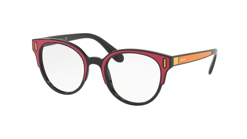 Prada PR08UVF Single Vision Prescription Eyeglasses SVS1O1-52 - Black/fuxia/yellow Frame