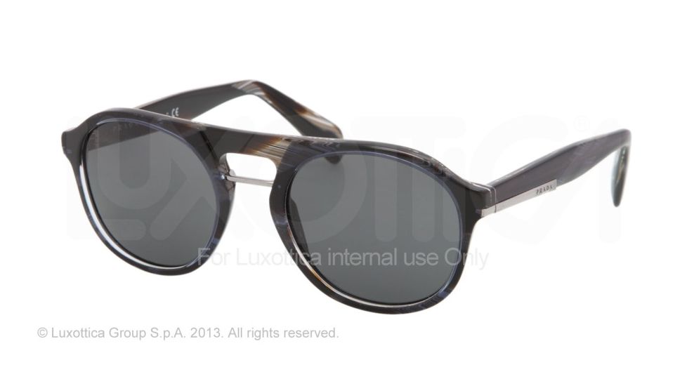 Prada PR09PS Sunglasses EAR1A1-54 - Striped Blue Horn Frame, Gray Lenses