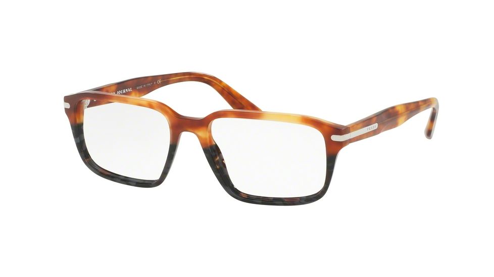 Prada PR09TVF Progressive Prescription Eyeglasses UFN1O1-55 - Light Havana/spotted Grey Frame