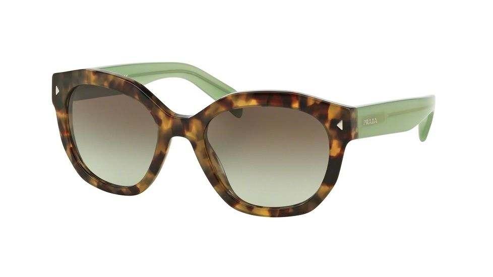 Prada PR12SSF Sunglasses UEZ4K1-53 - Spotted Brown Green Frame, Green Gradient Grey Lenses