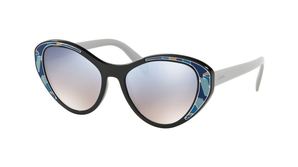 Prada PR14US Sunglasses LDM5R0-55 - Black Frame, Grad Light Blue Mirror Silver Lenses