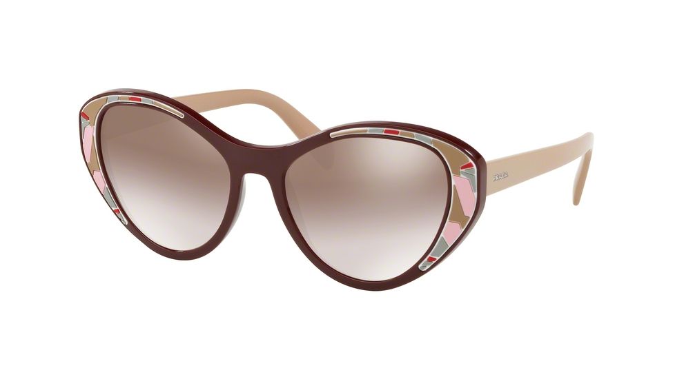 Prada PR14US Sunglasses LJ84O0-55 - Bordeaux Frame, Gradient Brown Mirror Silver Lenses