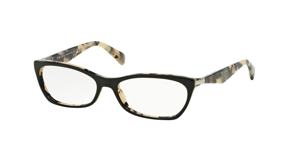 Prada PR15PVA Eyeglass Frames ROK1O1-53 - Top Black/white Havana Frame