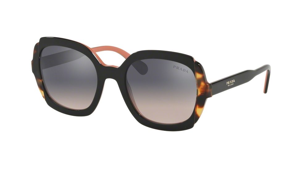 Prada PR16USF Sunglasses 5ZWGR0-54 - Top Black Pink/Medium Havana Frame, Pink Grad Violet Mirror Silver Lenses