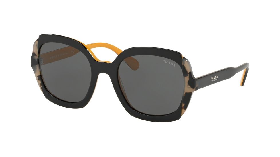 Prada PR16USF Sunglasses CCO1A1-54 - Top Black Yellow/Grey Havana Frame, Grey Lenses