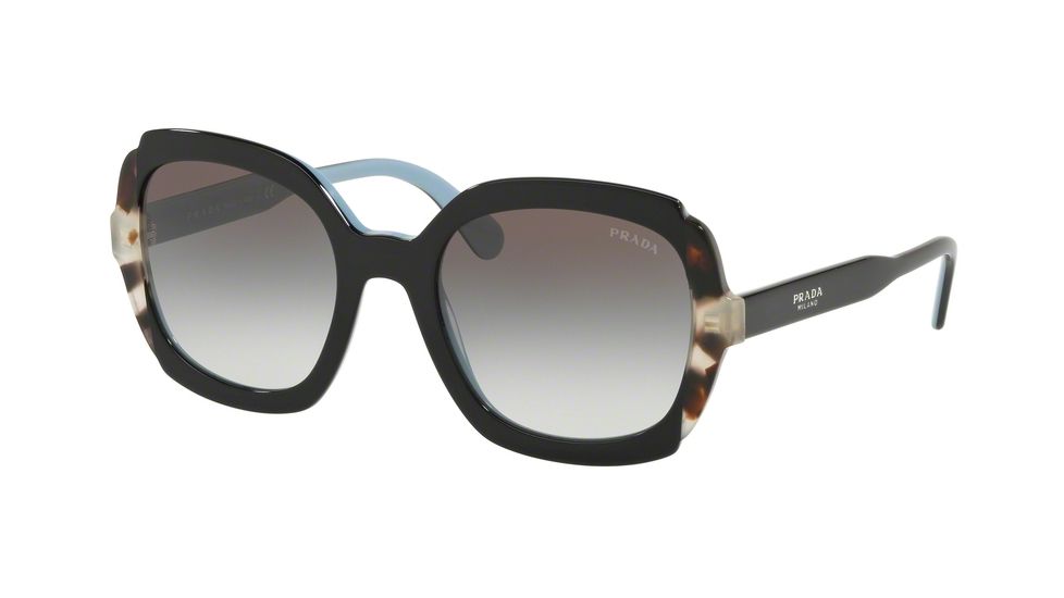 Prada PR16USF Sunglasses KHR0A7-54 - Black Azure/Spotted Brown Frame, Grey Gradient Lenses
