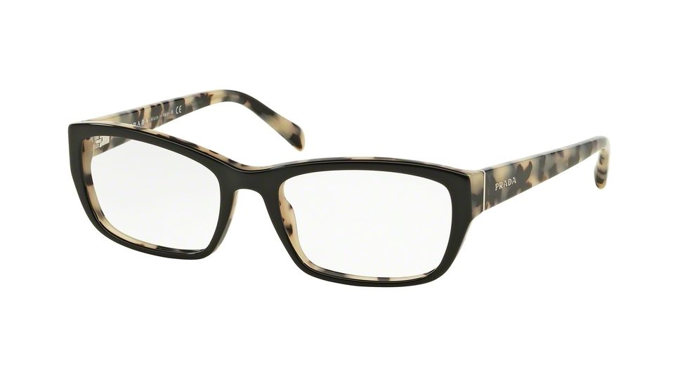 Prada PR18OV Prescription Eyeglasses ROK1O1-54 - Top Black/white Havana Frame
