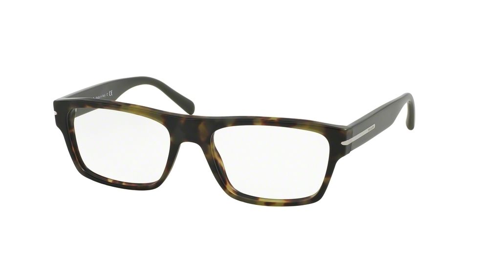 Prada PR18RV Single Vision Prescription Eyeglasses NAJ1O1-55 - Matte Green Havana Frame