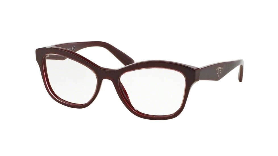 Prada PR29RVF Single Vision Prescription Eyeglasses UAN1O1-54 - Opal Bordeaux On Bordeaux Frame