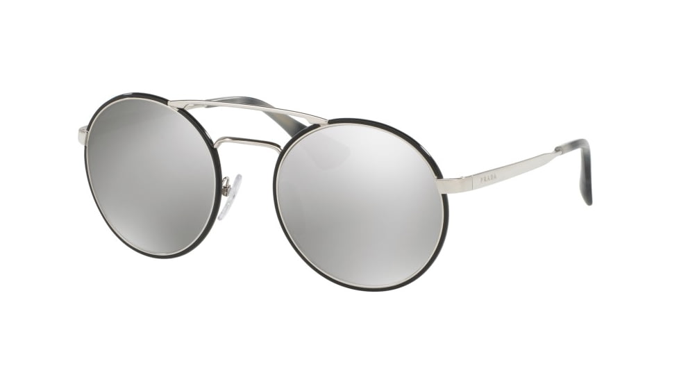 Prada PR51SS Sunglasses 1AB2B0-54 - Silver / Black Frame, Light Grey Mirror Silver Lenses