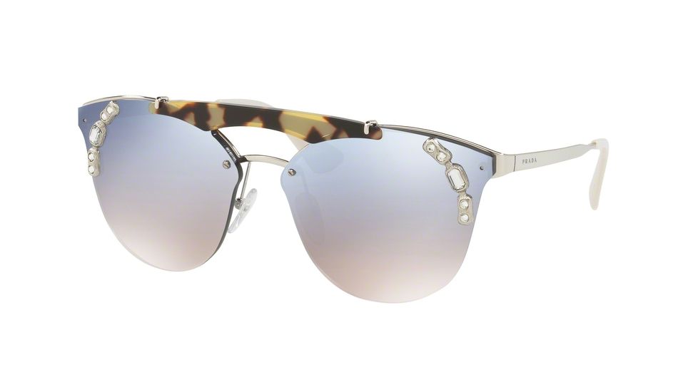 Prada PR53US Single Vision Prescription Sunglasses PR53US-23C5R0-42 - Lens Diameter 42 mm, Frame Color Silver/medium Havana