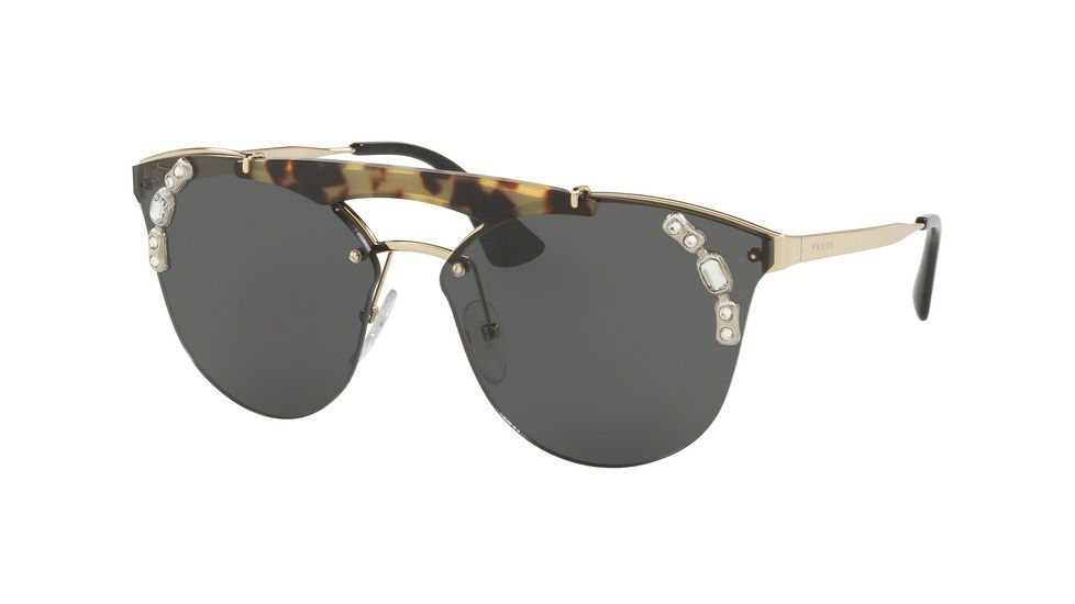 Prada PR53US Single Vision Prescription Sunglasses PR53US-I8N5S0-42 - Lens Diameter 42 mm, Frame Color Pale Gold/medium Havana