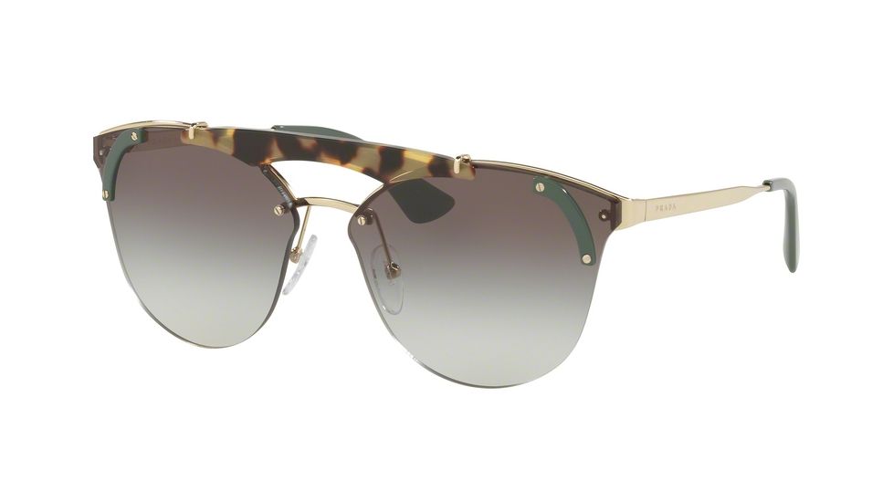 Prada PR53US Single Vision Prescription Sunglasses PR53US-SZ60A7-42 - Lens Diameter 42 mm, Frame Color Pale Gold/medium Havana/green