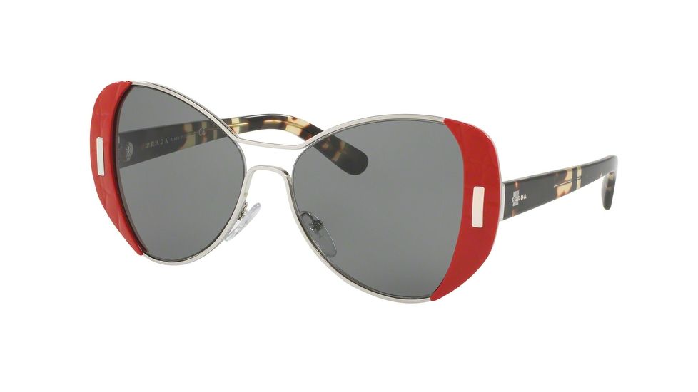 Prada PR60SS Single Vision Prescription Sunglasses PR60SS-SMN9K1-55 - Lens Diameter 55 mm, Frame Color Silver/Red