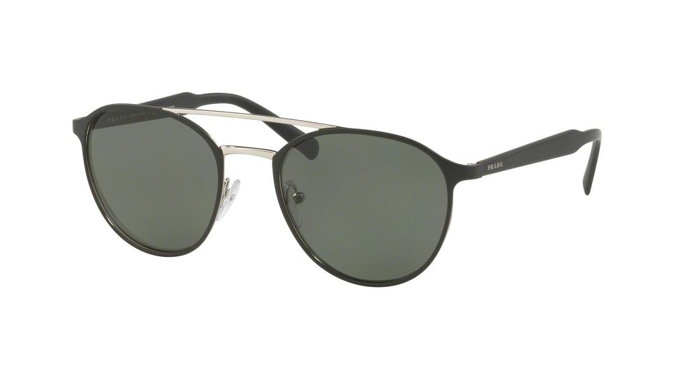 Prada PR62TS Sunglasses 1BO5X1-54 - Matte Black/Silver Frame, Polar Green Lenses