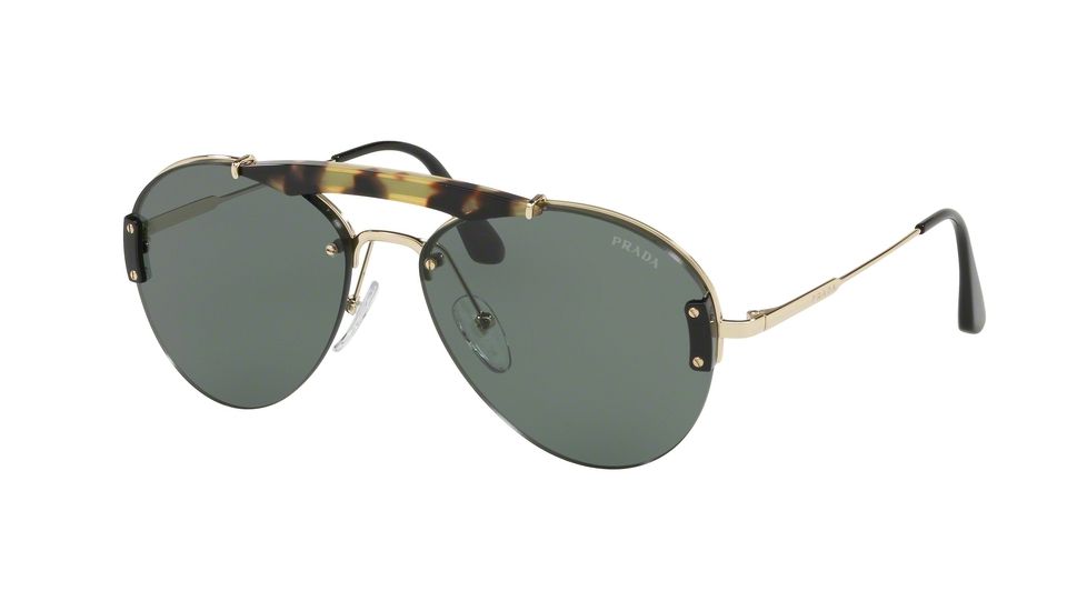 Prada PR62US Sunglasses 09R254-32 - Medium Havana/Pale Gold Frame, Light Green Lenses