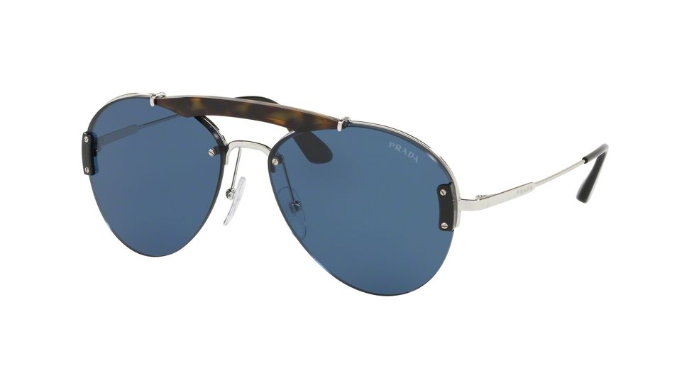 Prada PR62US Sunglasses R0K219-32 - Havana/Silver Frame, Blue Lenses