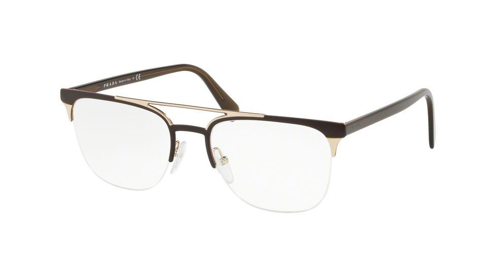 Prada PR63UV Prescription Eyeglasses LFD1O1-54 - Matte Brown/matte Pale Gold Frame