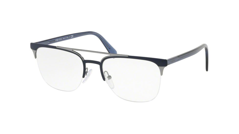 Prada PR63UV Prescription Eyeglasses, 52mm, Matte Blue/Matte Gunmetal, PR63UV-LFE1O1-52-SV