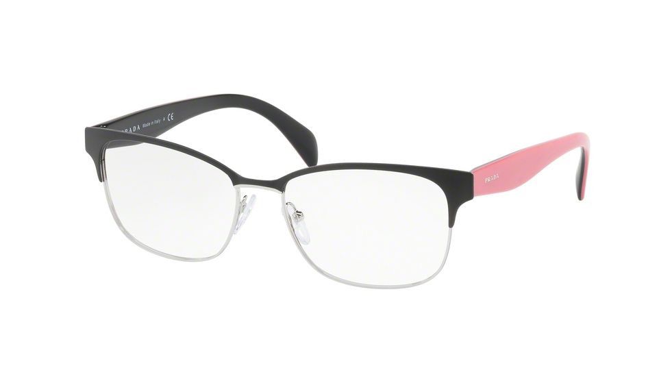 Prada PR65RV Single Vision Prescription Eyeglasses 1BO1O1-53 - Matte Black/Silver Frame