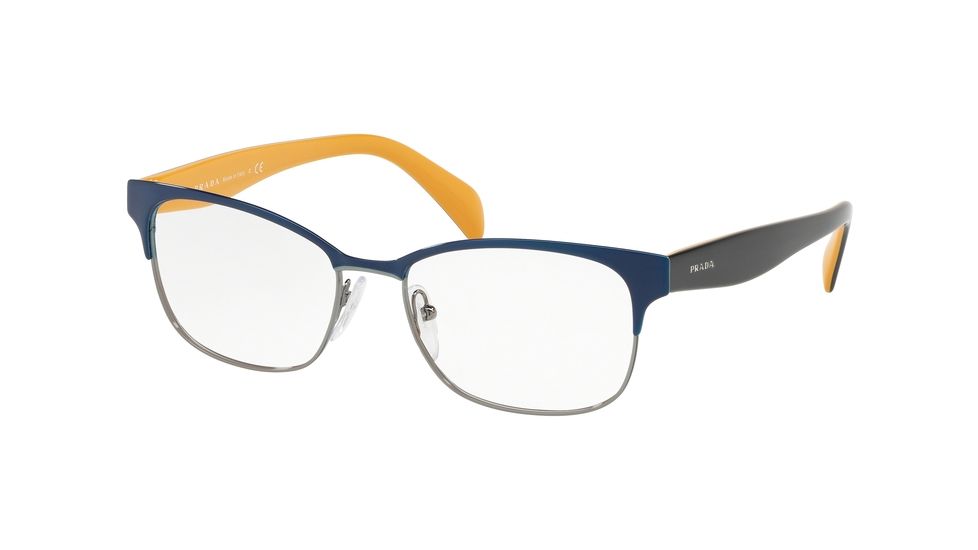 Prada PR65RV Single Vision Prescription Eyeglasses, 53mm, Blue/Gunmetal, PR65RV-2811O1-53-SV
