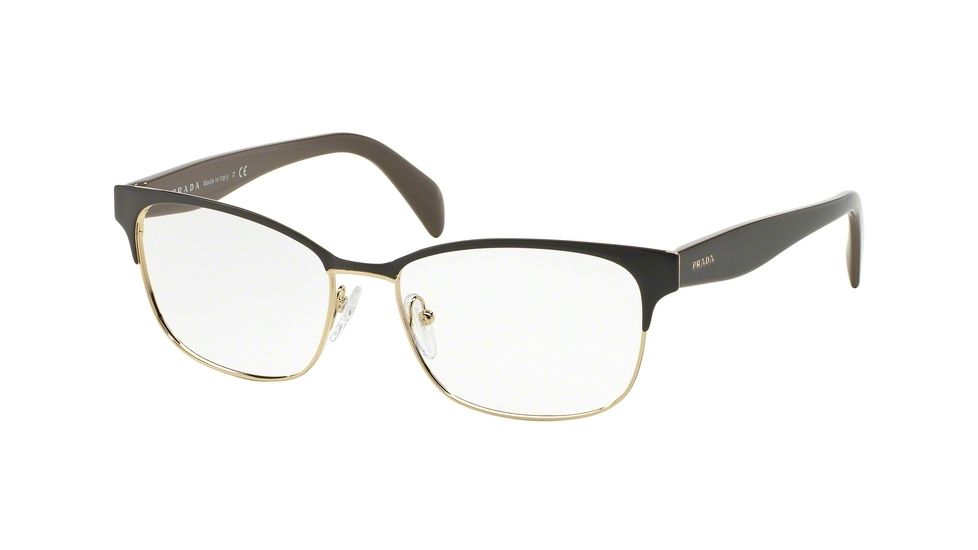 Prada PR65RV Single Vision Prescription Eyeglasses DHO1O1-53 - Brown On Pale Gold Frame