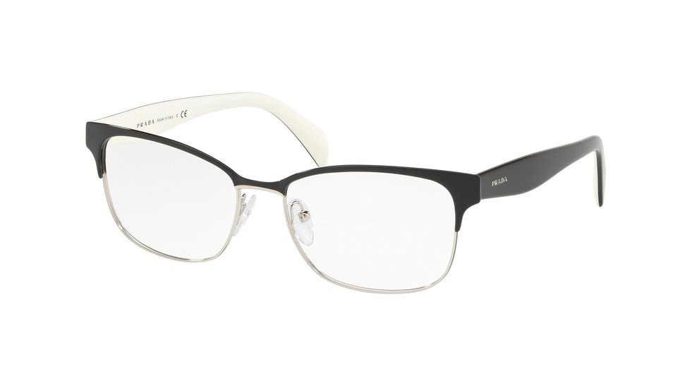 Prada PR65RV Single Vision Prescription Eyeglasses, 53mm, Black/Silver, PR65RV-GAQ1O1-53-SV