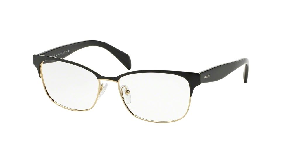 Prada PR65RV Single Vision Prescription Eyeglasses QE31O1-53 - Black On Pale Gold Frame