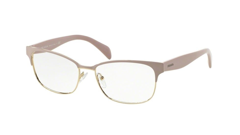 Prada PR65RV Single Vision Prescription Eyeglasses TKP1O1-53 - Pink On Pale Gold Frame