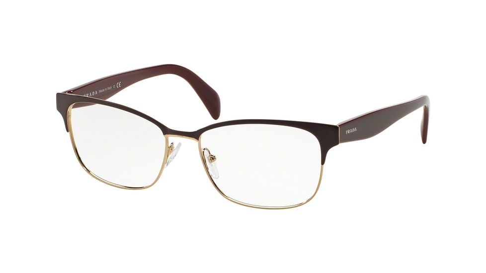 Prada PR65RV Single Vision Prescription Eyeglasses UAN1O1-55 - Bordeaux On Pale Gold Frame