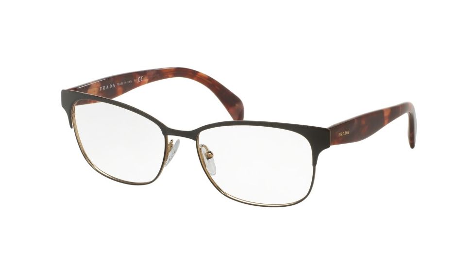 Prada PR65RV Single Vision Prescription Eyeglasses UE01O1-55 - Brown/Pale Gold Frame