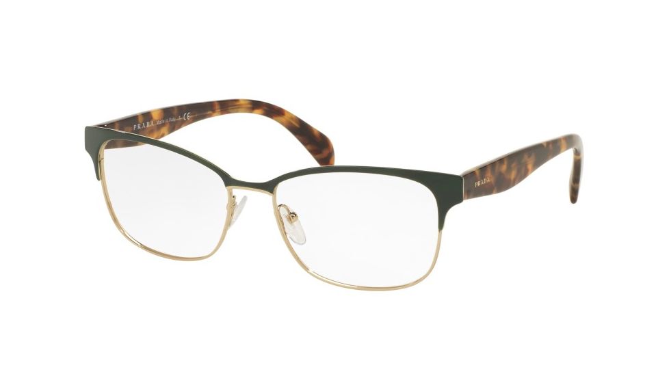 Prada PR65RV Single Vision Prescription Eyeglasses UEZ1O1-55 - Green/pale Gold Frame