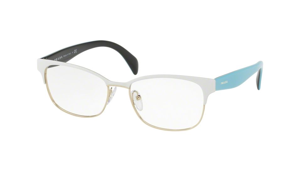Prada PR65RV Single Vision Prescription Eyeglasses VIC1O1-53 - Matte White/pale Gold Frame
