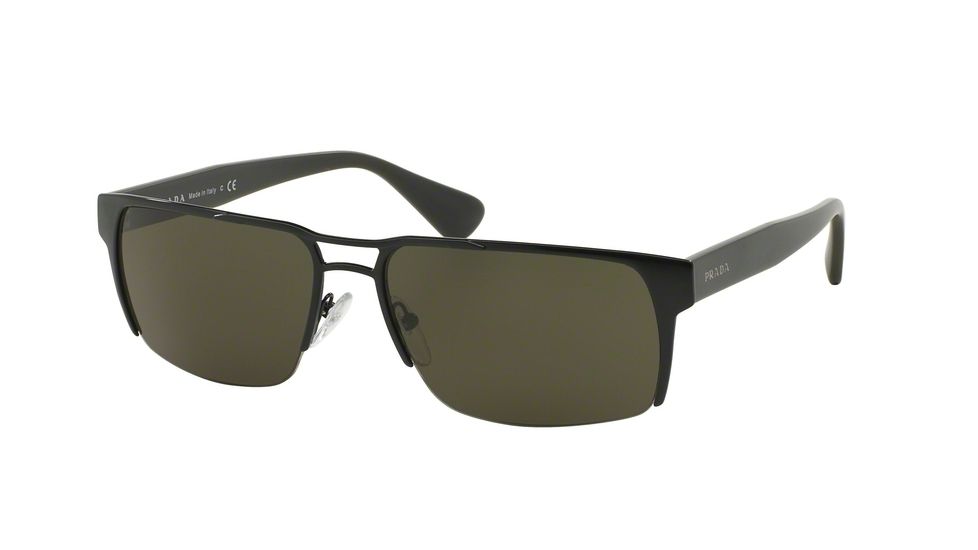 PRADA LOGO PR52RS Sunglasses 1BO4J1-60 - Matte Black Frame, Dark Green Lenses