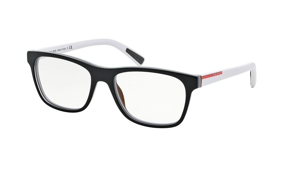 Prada PS01FV Progressive Prescription Eyeglasses TIN1O1-55 - Top Black/white/brown Frame