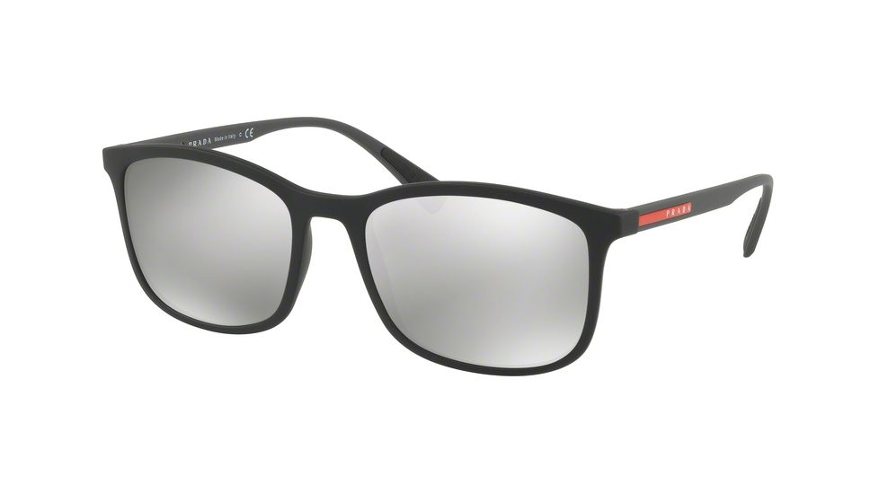 Prada PS01TS Sunglasses DG02B0-56 - Black Rubber Frame, Light Grey Mirror Silver Lenses