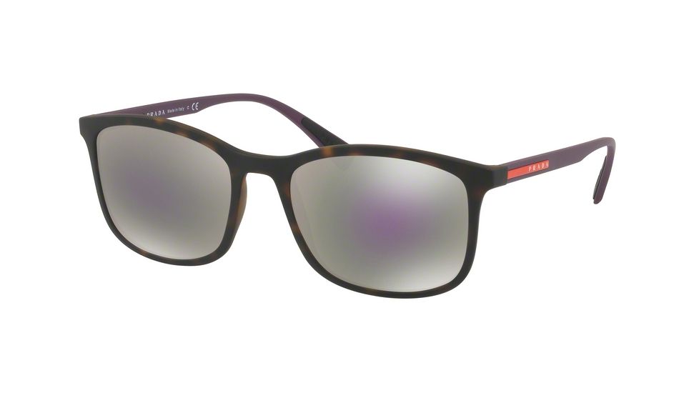 Prada PS01TS Sunglasses U61129-56 - Havana Rubber Frame, Grey Mirror Milky Blue Lenses